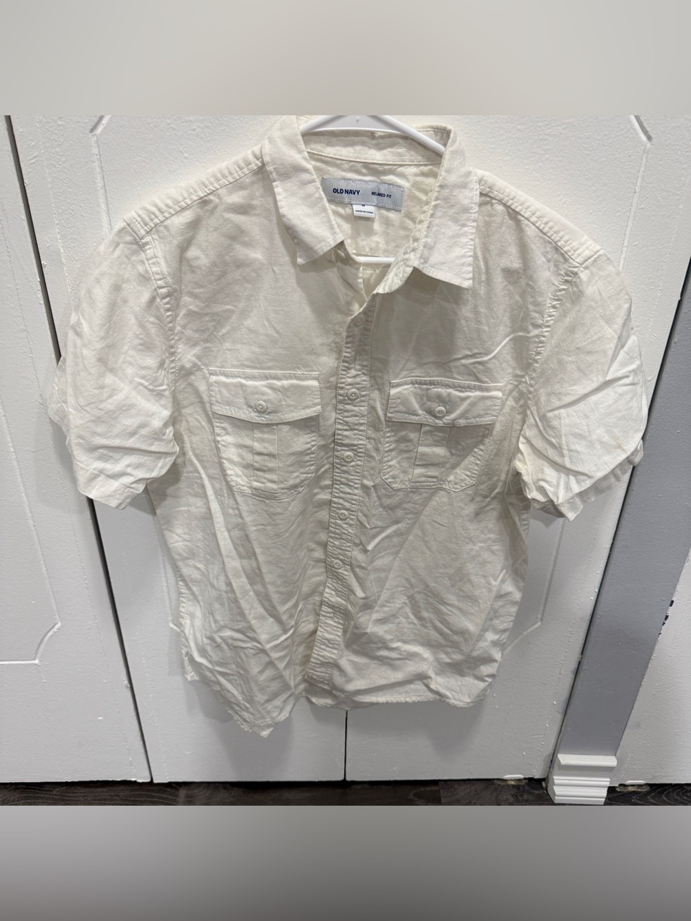 Old Navy White Relaxed Fit Linen Button Down Short Sleeve